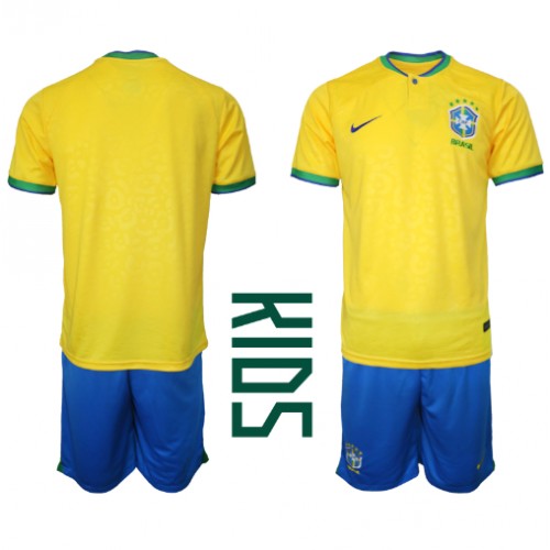 Fotballdrakt Barn Brasil Hjemmedraktsett VM 2022 Kortermet (+ Korte bukser)